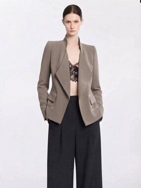 $1500 Elie Saab Tan Brown Blazer Pleated Open Front Jacket Sz S 4 FR36 max mara